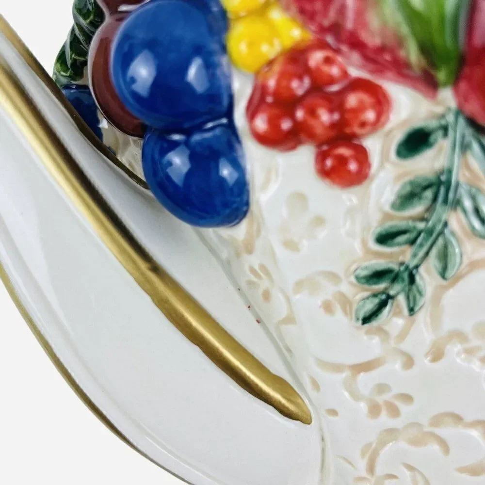 Vintage Fitz and Floyd Venezia Teapot Embossed Fruit Gold Trim Handpainted READ